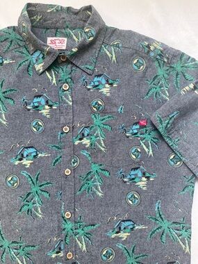 Lost At Sea Men's Cotton Tropical hula hut Button-Up Shirt L